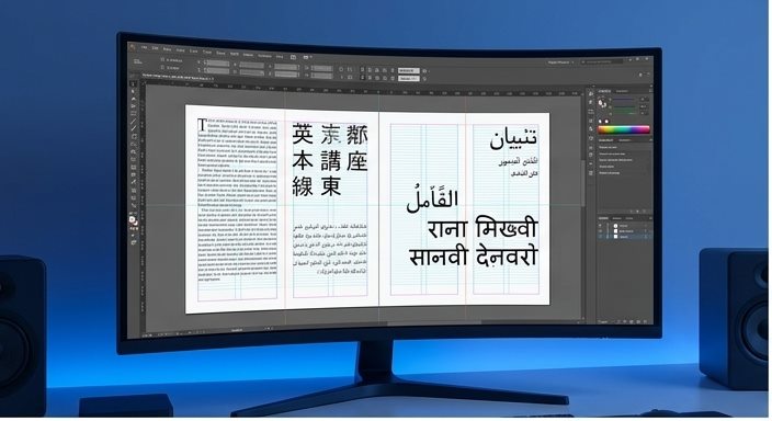 Multilingual desktop-publishing layout in progress